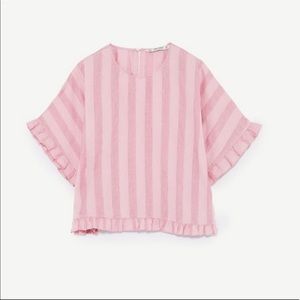 Zara Linen Pink Striped Ruffle Top